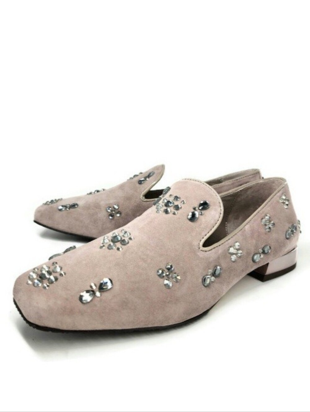 Donald Pliner Adeline Beige Suede Crystal Accents Smoking Style Slip-On Loafers